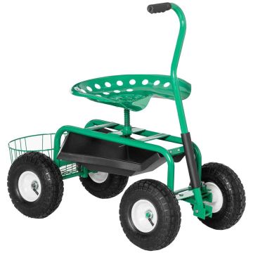 Садовая тележка с сиденьем Outsunny 98x45x87 см, зелено-черная