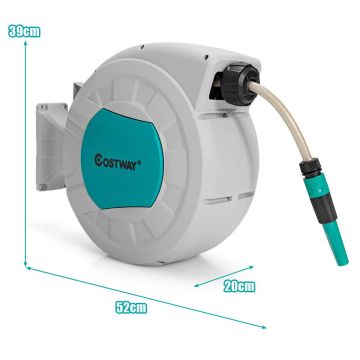 Garden hose reel, 19.5 m hose, Grey/green, 52 × 20 × 39 cm