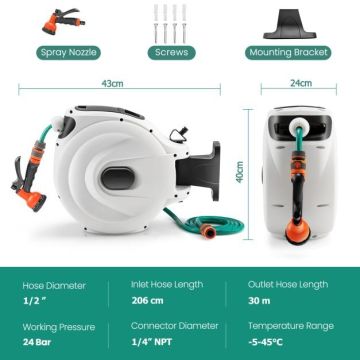 Garden hose reel, with 30 m hose, 43 × 23 × 40 cm