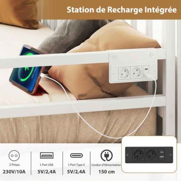 Sofa bed, 3-in-1, White, 205 × 90 × 96.5 cm