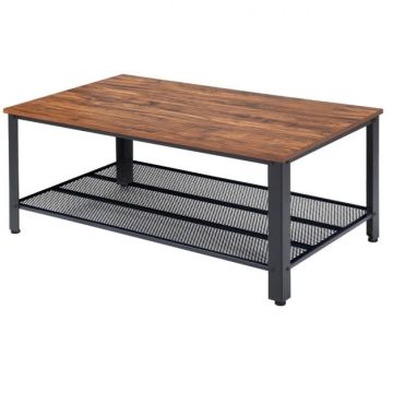 Side coffee table, 2 tiers, Black/brown, 106.68 × 45.72 × 59.69 cm