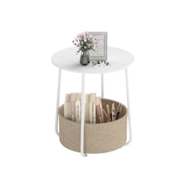 Side table, with removable basket, White/Sand, Ø 45 × 50.5 cm