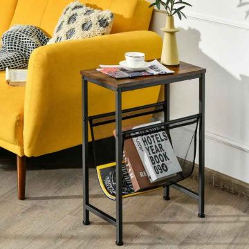 Side table, with magazine holder, Black, 49.53 × 60.96 × 25.40 cm