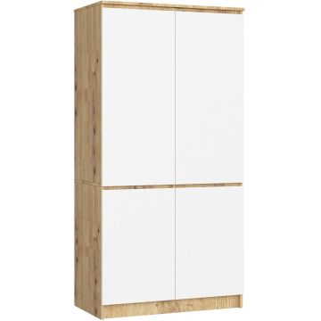 Шкаф AKORD Furniture Factory S90, 4 дверцы и 4 полки, коричневый и белый, 90 × 180 × 51 см