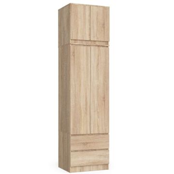 Шкаф AKORD S60, 2 двери, 2 ящика, Коричневый, 60 × 234 × 51 см