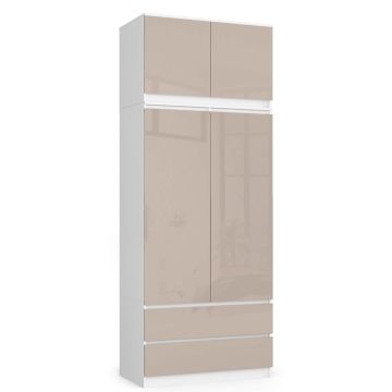Шкаф AKORD S90, 2 ящика с антресолью, белый/бежевый, 90 × 234 × 51 см
