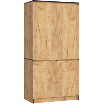 Шкаф AKORD S90, 4 двери и 4 полки, Дубовый, 90 × 180 × 51 см