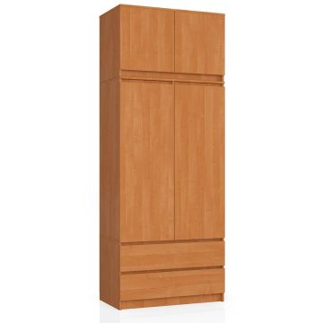 Шкаф AKORD S90, с антресолью, 2 дверцами и 2 ящиками, коричневый, 90 × 234 × 51 см
