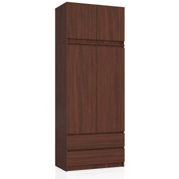 Шкаф AKORD S90, с антресолью, 2 дверцами и 2 ящиками, коричневый, 90 × 234 × 51 см