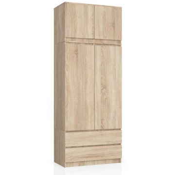 Шкаф AKORD S90, с антресолью 2 дверцы и 2 ящика, коричневый, 90 × 234 × 51 см