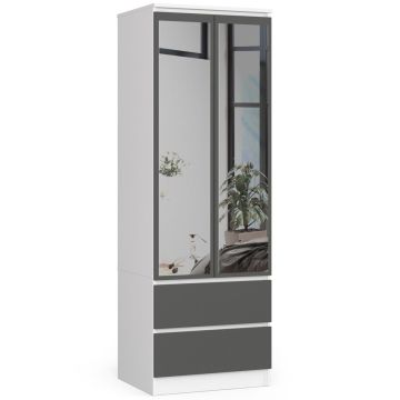 Шкаф AKORD Star S60, 2 дверцы и 2 ящика, белый/серый, 60 × 180 × 51 см