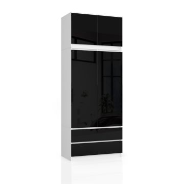 Шкаф S90, 2 дверцы и 2 ящика, белый/чёрный, 90 × 234 × 51 см