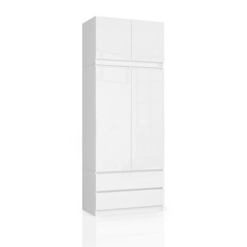 Шкаф S90, 2 дверцы, 2 ящика, Белый, 90 × 234 × 51 см