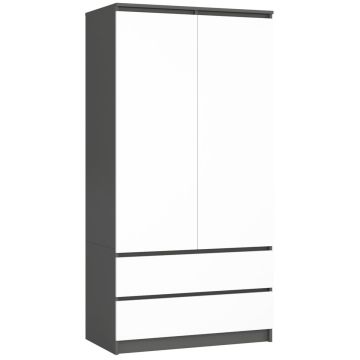 Шкаф S90, 2 дверцы, 2 ящика, Серо-белый, 90 × 180 × 51 см