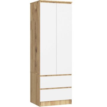 Шкаф STAR S60, 2 дверцы, 2 ящика, дубовая/белая, 60 × 180 × 51 см