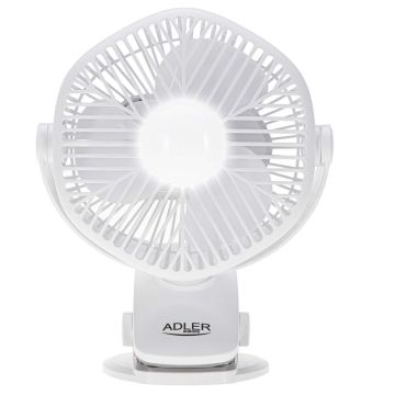 Galda ventilators Adler AD 7335, 3 ātrumi, ar klipsi, Balts
