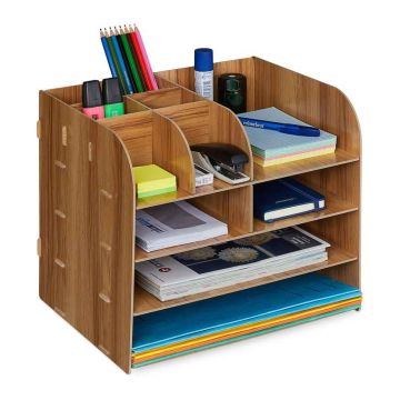 Galda organizators Relaxdays 10042746_746, 10 nodalījumi, Brūna, 32,5 × 27,5 × 25 cm