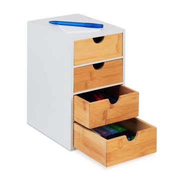 Galda organizators Relaxdays 10048001.0, 4 atvilktnes, Balta/dabiska, 27,5 × 16,5 × 21 cm