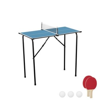 Galda tenisa galds Relaxdays, 2 raketes, 3 bumbiņas, Zila/melna, 88 × 76 × 48 cm