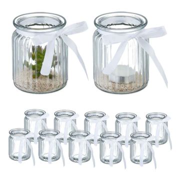 Stikla tējas sveču lukturi Relaxdays, 12 gab, Ø 7,5 × 9,5 cm