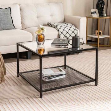 Glass coffee table, 2-tier, 69.85 × 69.85 × 45.72 cm