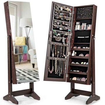 Freestanding jewelry cabinet, 2 keys, Brown/white, 40.64 × 146.05 × 36.83 cm