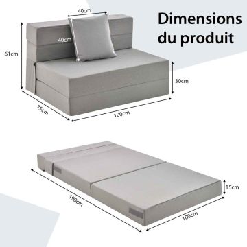Folding sofa bed, 3-piece with cushion, 99.06 × 74.93 × 62.23 cm