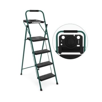 Folding 4-step ladder, metal, black/green, 150 kg
