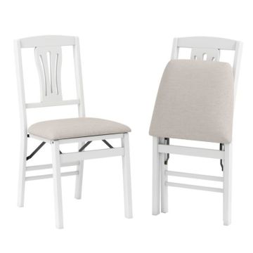 Folding Dining Chairs, 2 pcs, White and Beige, 53.34 × 87.63 × 43.18 cm