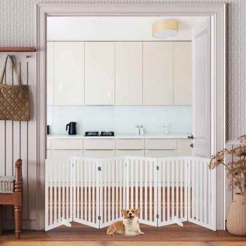 Dog Playpen, 6-piece, White, 203 × 1.5 × 89 cm