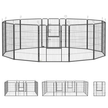 Игровой вольер для собак, 12 частей, 2 дверцы, Серый, 80 × 100 см