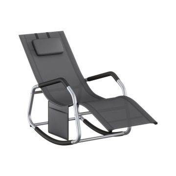 Rocking lounger with adjustable headrest, dark grey