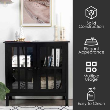 Living room cabinet, 2 shelves, Black, 80.5 × 79 × 35.5 cm