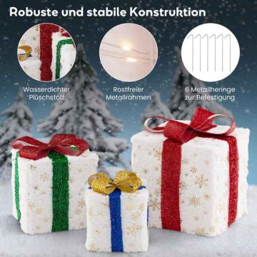 Set of 3 light-up Christmas gift boxes, 48 ​​LED lights, Multicolor