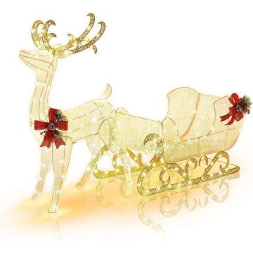 Lighting Christmas decoration, Deer and sleigh, 50 × 184 × 126 cm