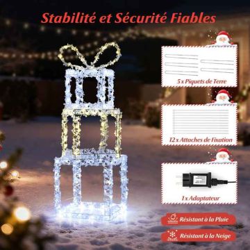 Lighting Christmas decoration, set of 3 gift boxes, 30 × 30 × 90 cm
