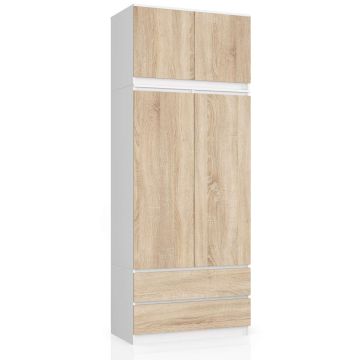 Skapis NORE S90 ar mezanīniem, ozols/balts