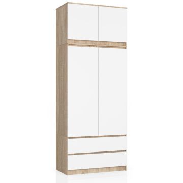 Skapis NORE S90 ar mezanīniem, ozols/balts