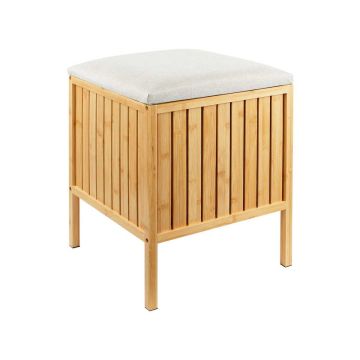 Taburete ar veļas grozu Relaxdays 10052434_550, 52 l, bēša/brūna, 39 × 52 × 39 cm