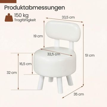 Stools, 2 pcs, White, 33.5 × 51 × 35 cm