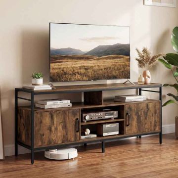 TV stand, 2 cabinets and 4 shelves, Brown, 147 × 63.5 × 35 cm