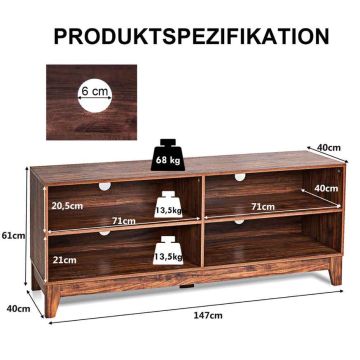 TV stand, 4 open shelves, 147.32 × 60.96 × 40.64 cm