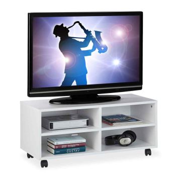 Тумба под телевизор Relaxdays 10025957.0, 4 отделения, Белая, 80 × 35 × 35 см