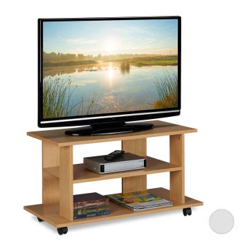 Тумба под телевизор Relaxdays, на колёсах с полками, 80 × 45 × 40 см