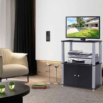 TV stand, Cabinet and open shelves, Black, 60.96 × 80.01 × 29.21 cm