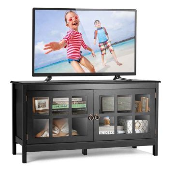 TV stand, With doors, 3 shelves, Black/white, 114 × 48 × 61 cm