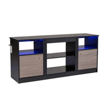 TV table with electric fireplace and RGB lighting, black