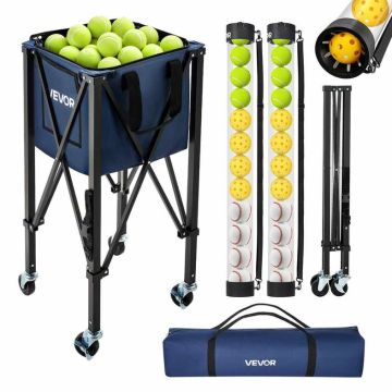 Tenisa un piklebola bumbiņu grozs VEVOR JQ-LV150S, 2-in-1, 150 tenisa vai 260 piklebola bumbiņas, Melna, 95,5 × 23,5 × 26,5 cm