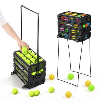 Tenisa bumbiņu ratiņi VEVOR JQ-S080A, 80 bumbiņas, Melna, 76,5 × 36 × 6,5 cm