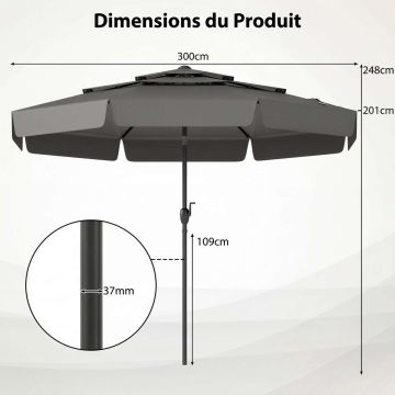 Patio umbrella, 8 ribs, Ø 300 × 248 cm